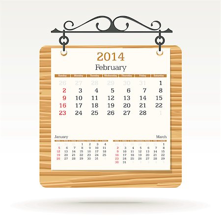 simsearch:400-07056019,k - february 2014 - calendar - vector illustration Fotografie stock - Microstock e Abbonamento, Codice: 400-06767656