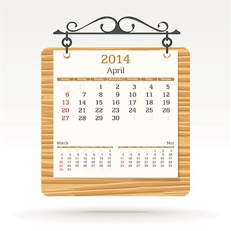 simsearch:400-06767658,k - april 2014 - calendar - vector illustration Photographie de stock - Aubaine LD & Abonnement, Code: 400-06767658