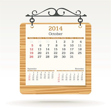 simsearch:400-06767658,k - october 2014 - calendar - vector illustration Photographie de stock - Aubaine LD & Abonnement, Code: 400-06767664