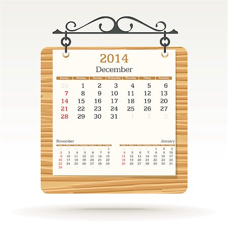 simsearch:400-07056019,k - december 2014 - calendar - vector illustration Fotografie stock - Microstock e Abbonamento, Codice: 400-06767666