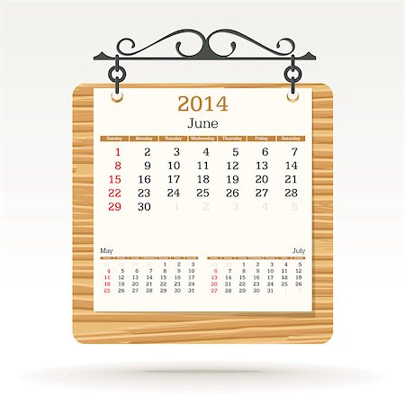 simsearch:400-06767656,k - june 2014 - calendar - vector illustration Stock Photo - Budget Royalty-Free & Subscription, Code: 400-06767660