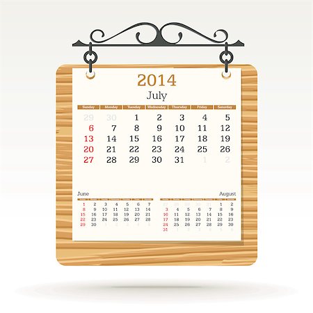 simsearch:400-06767656,k - july 2014 - calendar - vector illustration Stock Photo - Budget Royalty-Free & Subscription, Code: 400-06767661