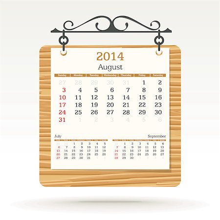 simsearch:400-06767656,k - august 2014 - calendar - vector illustration Stock Photo - Budget Royalty-Free & Subscription, Code: 400-06767662