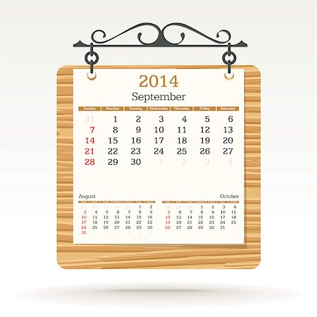 simsearch:400-07056019,k - september 2014 - calendar - vector illustration Fotografie stock - Microstock e Abbonamento, Codice: 400-06767663