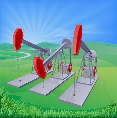 pumpenbock - Illustration of oil well pumpjacks also known as nodding donkeys, horsehead pumps, dinosaurs or by various other names Stockbilder - Microstock & Abonnement, Bildnummer: 400-06767682