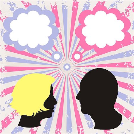 silhouettes of man and woman heads on retro background Stock Photo - Budget Royalty-Free & Subscription, Code: 400-06768099