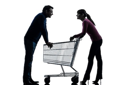 simsearch:400-07097695,k - one caucasian couple woman man with shopping cart dating flirting   in silhouette studio isolated on white background Stock Photo - Budget Royalty-Free & Subscription, Code: 400-06768342
