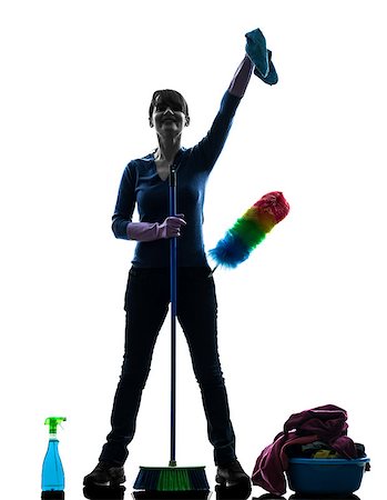 one caucasian woman maid cleaning products  in silhouette studio isolated on white background Stock Photo - Budget Royalty-Free & Subscription, Code: 400-06768437