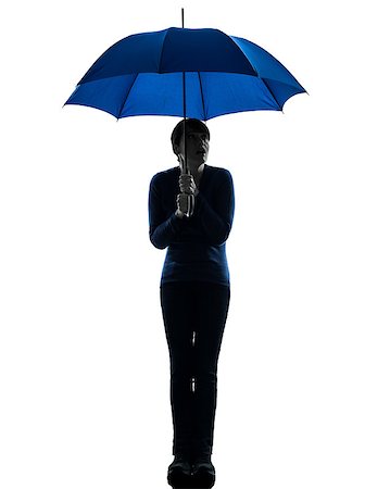 silhouette girl with umbrella - one caucasian anxious woman holding umbrella  in silhouette studio isolated on white background Stock Photo - Budget Royalty-Free & Subscription, Code: 400-06768450