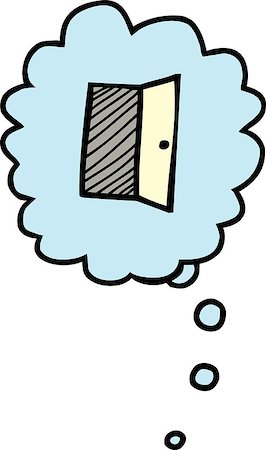 Cartoon of opened door in thought bubble over white Stock Photo - Budget Royalty-Free & Subscription, Code: 400-06768647