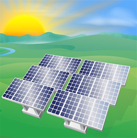 resources of electricity - Illustration of a solar panel photovoltaic cells generating power and electricity Stock Photo - Budget Royalty-Free & Subscription, Code: 400-06768819