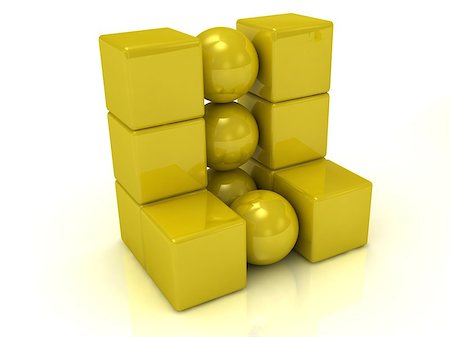 simsearch:400-04715746,k - Abstract model of the gold cubes and balls Stock Photo - Budget Royalty-Free & Subscription, Code: 400-06769162