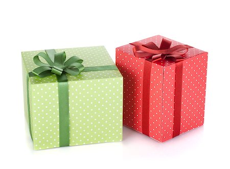 simsearch:400-06360703,k - Two gift boxes with ribbon and bow. Isolated on white background Stockbilder - Microstock & Abonnement, Bildnummer: 400-06769735