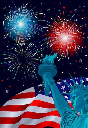 statue of liberty on the flag - Patriotic poster with the statue of liberty Stock Photo - Budget Royalty-Free & Subscription, Code: 400-06769791