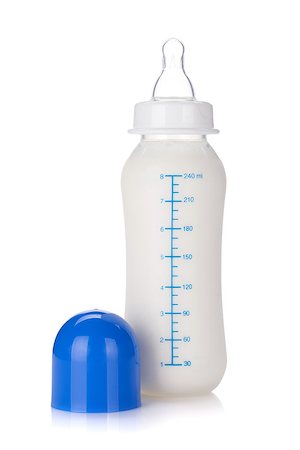 Baby bottle with milk for boy. Isolated on white background Stock Photo - Budget Royalty-Free & Subscription, Code: 400-06769836