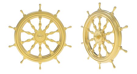 3d render of golden ship wheel on a white background Stock Photo - Budget Royalty-Free & Subscription, Code: 400-06769895