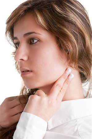 ruigsantos (artist) - Woman checking her heart heart rate holding her fingers to her neck, isolated in white Fotografie stock - Microstock e Abbonamento, Codice: 400-06769940