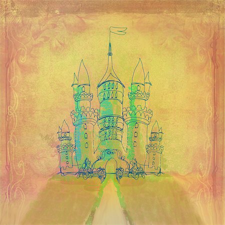 fairy mountain - Magic Castle - retro styled llustration Stock Photo - Budget Royalty-Free & Subscription, Code: 400-06760704