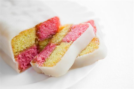 Battenberg cake on white plate and white background Stock Photo - Budget Royalty-Free & Subscription, Code: 400-06760946