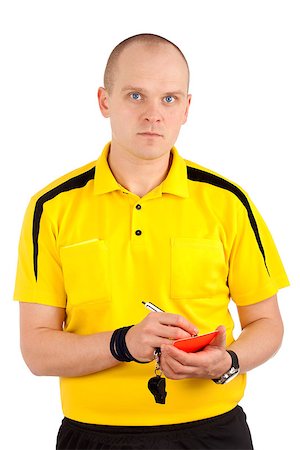 simsearch:400-05358699,k - Football referee writing on red card, isolated on a white background. Photographie de stock - Aubaine LD & Abonnement, Code: 400-06761234