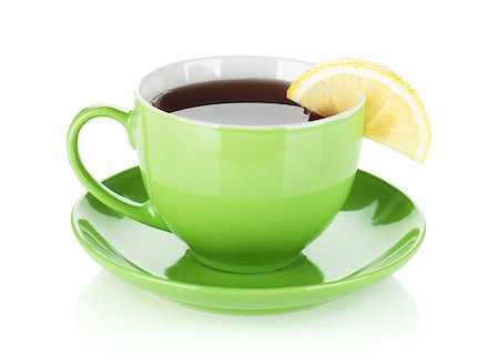 simsearch:628-02615924,k - Green tea cup with lemon slice. Isolated on white background Foto de stock - Royalty-Free Super Valor e Assinatura, Número: 400-06761600