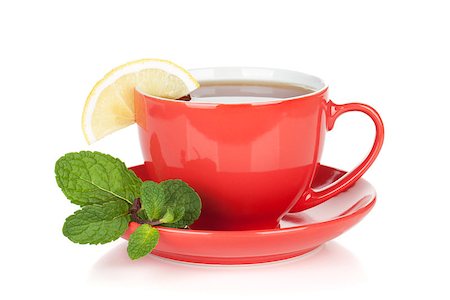 simsearch:400-04476908,k - Red tea cup with lemon and mint. Isolated on white background Stock Photo - Budget Royalty-Free & Subscription, Code: 400-06761602