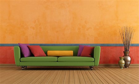 Green sofa in a colorful vintage rom - rendering Stock Photo - Budget Royalty-Free & Subscription, Code: 400-06761830