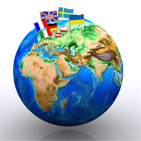 3d illustration - globe with flags of the major nations Photographie de stock - Aubaine LD & Abonnement, Code: 400-06762240