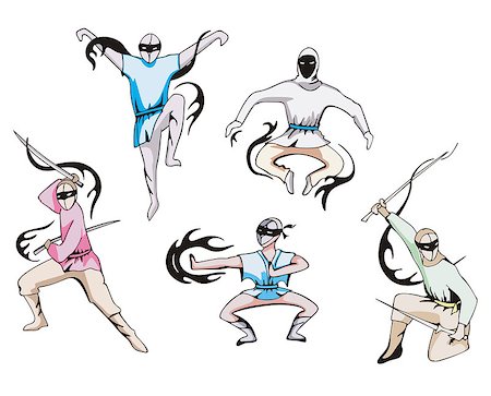Vector set of japanese ninjas. Tattoos. Stock Photo - Budget Royalty-Free & Subscription, Code: 400-06762256