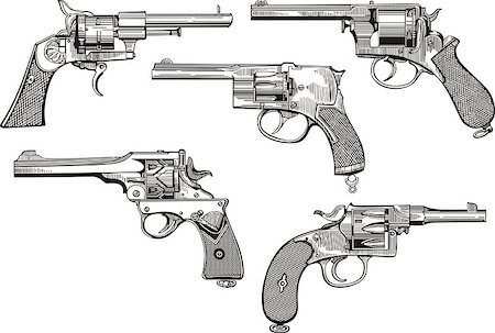 simsearch:400-05686969,k - Vector set of old revolvers. Sketches. Foto de stock - Super Valor sin royalties y Suscripción, Código: 400-06762264