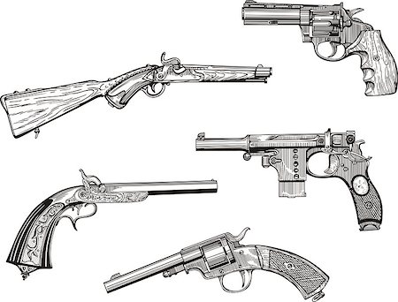 simsearch:400-05686969,k - Vector set of old revolvers and pistols. Skethes. Foto de stock - Super Valor sin royalties y Suscripción, Código: 400-06762260