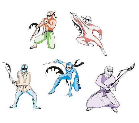 Vector set of japanese ninjas. Tattoos. Stock Photo - Budget Royalty-Free & Subscription, Code: 400-06762292