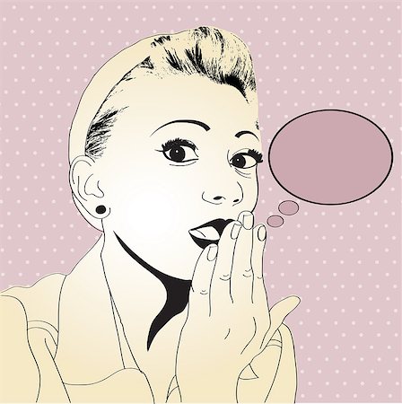 person words speech bubble not phone not outdoors - vintage pop art girl in vector format Stock Photo - Budget Royalty-Free & Subscription, Code: 400-06762750