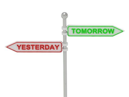 simsearch:400-05731083,k - Signs with red "YESTERDAY" and green "TOMORROW" pointing in opposite directions, Isolated on white background, 3d rendering Foto de stock - Royalty-Free Super Valor e Assinatura, Número: 400-06763084