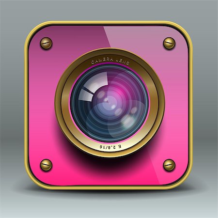 Pink photo camera icon, vector Eps10 illustration. Foto de stock - Super Valor sin royalties y Suscripción, Código: 400-06763117