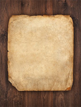scrolled up paper - old paper on brown wood texture Stock Photo - Budget Royalty-Free & Subscription, Code: 400-06763149