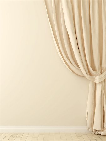 Composition of the elegant beige curtains against a beige wall Foto de stock - Royalty-Free Super Valor e Assinatura, Número: 400-06763179