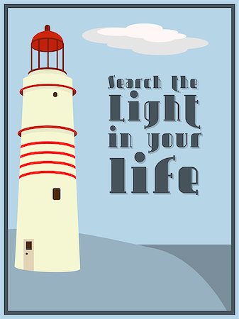 Vintage illustration with a lighthouse and text search the light in your life Foto de stock - Royalty-Free Super Valor e Assinatura, Número: 400-06763343