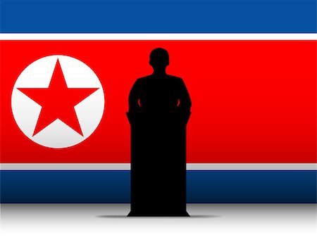 simsearch:400-06093771,k - Vector - North Korea War Speech Tribune Silhouette with Flag Background Foto de stock - Royalty-Free Super Valor e Assinatura, Número: 400-06763462