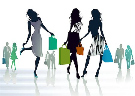 three girls out shopping Stock Photo - Budget Royalty-Free & Subscription, Code: 400-06763568