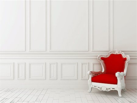 Red classic armchair against a white wall and white floor Foto de stock - Royalty-Free Super Valor e Assinatura, Número: 400-06763858