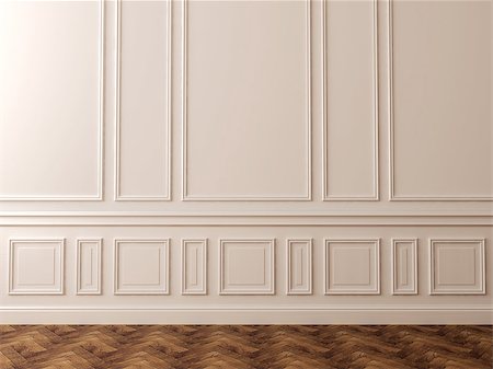 White wall in a classic style and a beautiful dark flooring can be used as background Foto de stock - Royalty-Free Super Valor e Assinatura, Número: 400-06763861