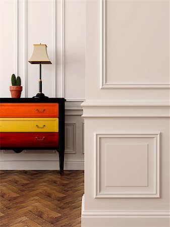 Stylish and colorful dresser against white walls Foto de stock - Royalty-Free Super Valor e Assinatura, Número: 400-06763862