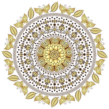 simsearch:400-06080425,k - Lacy gold-brown round vintage pattern on white (vector) Stock Photo - Budget Royalty-Free & Subscription, Code: 400-06763886