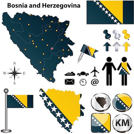 simsearch:400-07555328,k - Vector of Bosnia and Herzegovina set with detailed country shape with region borders, flags and icons Photographie de stock - Aubaine LD & Abonnement, Code: 400-06770073