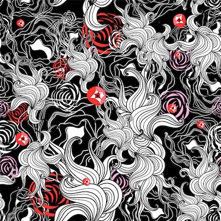 simsearch:400-06766392,k - interesting graphic floral seamless pattern on black background Stock Photo - Budget Royalty-Free & Subscription, Code: 400-06770087