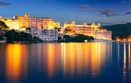 Pichola lake and City Palace at night. Udaipur, Rajasthan, India, Asia Stock Photo - Budget Royalty-Free & Subscription, Code: 400-06770277