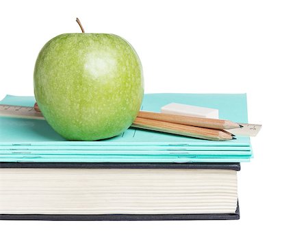 school supplies with apple on book, isolated on white Stock Photo - Budget Royalty-Free & Subscription, Code: 400-06770387