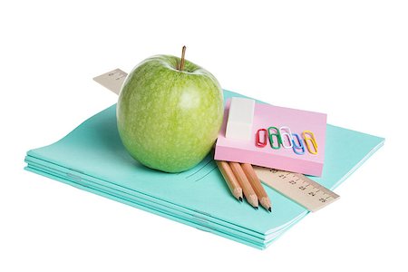 school supplies with apple, isolated on white Stock Photo - Budget Royalty-Free & Subscription, Code: 400-06770388