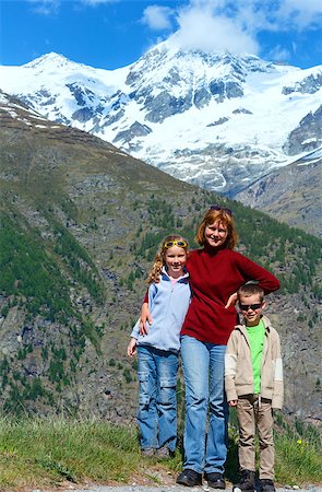 Family (mother with children) walk on summer Alps mountain plateau (Switzerland, near Zermatt) Stock Photo - Budget Royalty-Free & Subscription, Code: 400-06770711